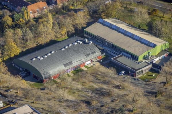Aerial view, ENNI Eiswelt Eissporthalle, ENNI Eventhalle, Moers-Vinn, Mörs, Ruhr area, North Rhine-Westphalia, Germany, DE, ice rink, Europe, culture, art, aerial photography, aerial photography, aerial photography, overview, events, venue, event location, bird's eye view, birds-eyes view, cultural use, overview