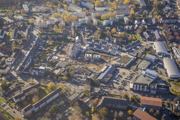 Aerial view, construction site, new housing estate Teutonenstraße, Mörs, Ruhr area, North Rhine-Westphalia, Germany, construction work, construction, construction area, building site, building plots, construction project, construction site, DE, Europe, property tax, real estate, aerial view, aerial photography, aerial photography, new construction, overview, bird's eye view, residential complex, living and living, residential area, residential buildings, residential quality, residential neighbourhood, housing estate, birds-eyes view, overview
