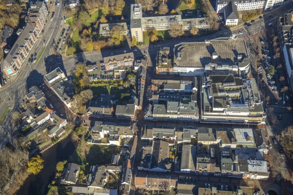 Aerial view, shopping centre Niederstraße, Altstadt, Mörs, Ruhr area, North Rhine-Westphalia, Germany, DE, shopping, shopping centre, shopping markets, shopping place, shopping centre, Europe, aerial view, aerial photography, aerial photography, shopping centre, overview, bird's-eye view, overview