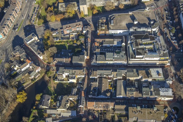 Aerial view, shopping centre Niederstraße, Altstadt, Mörs, Ruhr area, North Rhine-Westphalia, Germany, DE, shopping, shopping centre, shopping markets, shopping place, shopping centre, Europe, aerial view, aerial photography, aerial photography, shopping centre, overview, bird's-eye view, overview