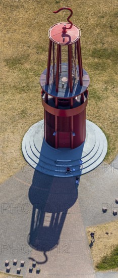 Aerial photograph, Rheinpreussen spoil tip, Das Geleucht, pit lamp, art object by Otto Piene on the Rheinpreussen spoil tip, the largest mining artwork in the world, Mörs, Ruhr area, North Rhine-Westphalia, Germany, DE, Europe, birds-eyes, view, aerial photograph, aerial photography, aerial photography, overview, overview, bird's eye view, mining, overburden, coal, colliery