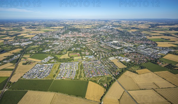 Aerial view, overview of Soest from the west, new development areas at Ardeyweg, Soest, Soester Börde, North Rhine-Westphalia, Germany, DE, Europe, birds-eyes view, aerial view, aerial photography, aerial photography, overview, bird's eye view