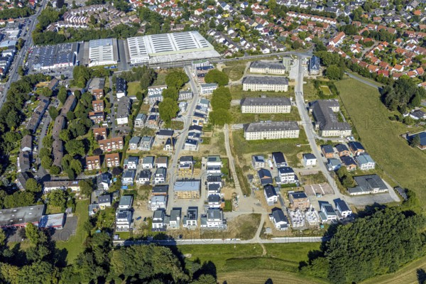 Aerial photograph, Adam Quartier Soest in the Belgian Quarter, Belgian Quarter on the site of the former Adam barracks, new-build flats, new-build area, Soest, Soester Börde, North Rhine-Westphalia, Germany, DE, Europe, birds-eyes view, aerial photograph, aerial photography, aerial photography, overview, overview, bird's eye view