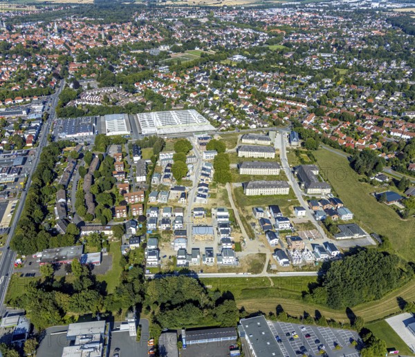 Aerial photograph, Adam Quartier Soest in the Belgian Quarter, Belgian Quarter on the site of the former Adam barracks, new-build flats, new-build area, Soest, Soester Börde, North Rhine-Westphalia, Germany, DE, Europe, birds-eyes view, aerial photograph, aerial photography, aerial photography, overview, overview, bird's eye view