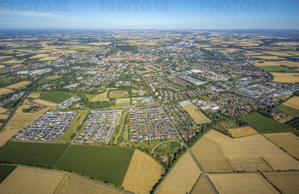 Aerial view, overview of Soest from the west, new development areas at Ardeyweg, Soest, Soester Börde, North Rhine-Westphalia, Germany, DE, Europe, birds-eyes view, aerial view, aerial photography, aerial photography, overview, bird's eye view