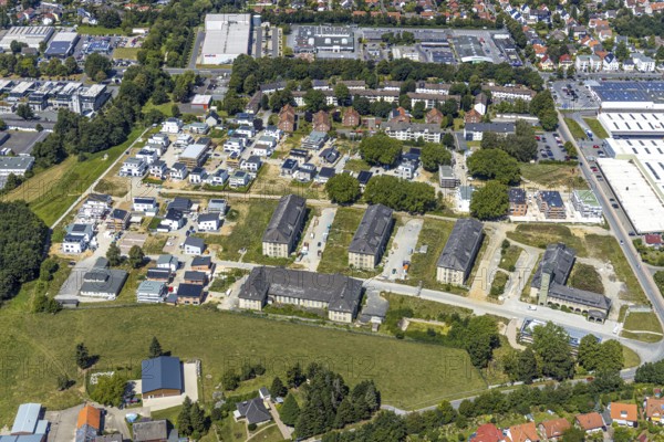 Aerial photograph, Adam Quartier Soest in the Belgian Quarter, Belgian Quarter on the site of the former Adam barracks, new-build flats, new-build area, Soest, Soester Börde, North Rhine-Westphalia, Germany, DE, Europe, birds-eyes view, aerial photograph, aerial photography, aerial photography, overview, overview, bird's eye view