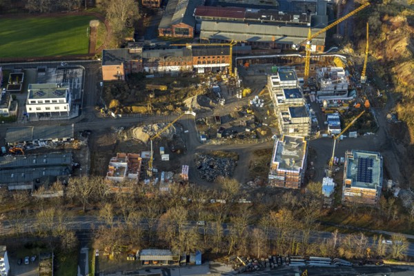 Aerial view, construction site, new building, former Merkur site, Rennekamp construction area, Soest, Soester Börde, North Rhine-Westphalia, Germany, construction work, construction, construction area, construction site, building plots, construction project, construction site, DE, Europe, property tax, real estate, aerial photograph, aerial photography, aerial photography, new building, overview, bird's-eye view, residential complex, living and living, residential area, residential buildings, residential quality, residential neighbourhood, residential estate, bird's-eye view, overview