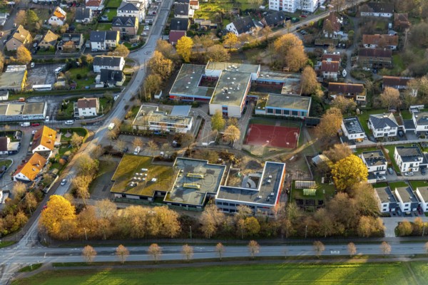 Aerial view, Bodelschwinghschule, construction site extension Jacob-Grimm-Schule, Vor dem Schültingertor, Soest, Soester Börde, North Rhine-Westphalia, Germany, education, educational institution, DE, Europe, educational institute, aerial view, aerial photography, aerial photography, school, overview, bird's-eye view, overview