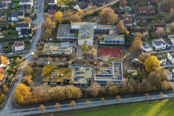 Aerial view, Bodelschwinghschule, construction site extension Jacob-Grimm-Schule, Vor dem Schültingertor, Soest, Soester Börde, North Rhine-Westphalia, Germany, education, educational institution, DE, Europe, educational institute, aerial view, aerial photography, aerial photography, school, overview, bird's-eye view, overview