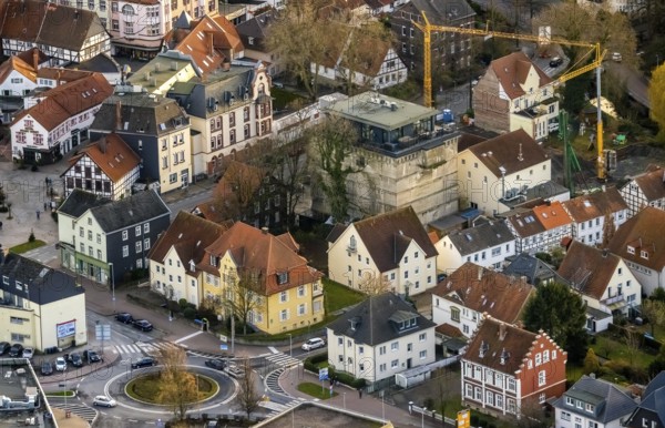 Aerial view, HochBunker Brüdertor, Nötten-Brüder-Wallstraße, penthouse flat, Soest, Soester Börde, North Rhine-Westphalia, Germany, Bauerwerk, bunker, DE, Europe, roundabout, roundabout, aerial photograph, aerial photography, aerial photography, overview, bird's-eye view, residential complex, birds-eyes view, overview
