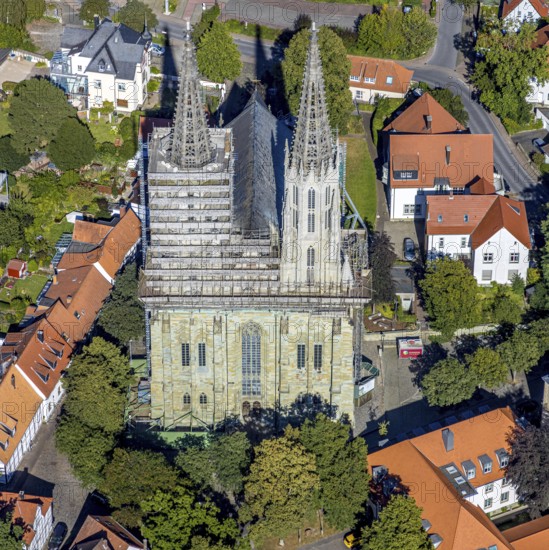 Aerial view, restoration of the Protestant church Sankt Maria zur Wiese, Soest, Soester Börde, North Rhine-Westphalia, Germany, DE, Europe, birds-eyes view, aerial view, aerial photography, aerial photography, overview, bird's eye view