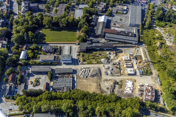 Aerial view, Merkur Living - Merkurhöfe, Merkur site, brick building, new development area with high-quality living, Soest, Soester Börde, North Rhine-Westphalia, Germany, DE, Europe, birds-eyes view, aerial view, aerial photography, aerial photography, overview, bird's eye view