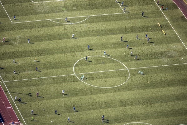 Aerial photo, Baumhofstadion, training games, Niedersprockhövel, Sprockhövel, Ruhr area, North Rhine-Westphalia, Germany, Corona measures, DE, Ennepe-Ruhr-Kreis, Europe, football pitch, football stadium, aerial photography, aerial photography, aerial photography, sports, sports facilities, sports field, sports facility, training sessions, training grounds, overview, bird's eye view, bird's eye view, overview