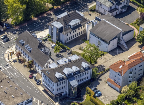 Aerial photograph, Stadtwerke Meinerzhagen GmbH, Mark-E Forum Meinerzhagen, Meinerzhagen, Märkischer Kreis, Sauerland, North Rhine-Westphalia, Germany, Bahnhofstraße, DE, energy supplier, energy industry, Europe, aerial photograph, aerial photography, aerial photography, electricity supply company, overview, bird's-eye view, bird's-eye view, overview