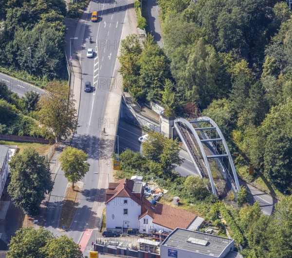 Aerial view, Menden, Sauerland, Märkischer Kreis, North Rhine-Westphalia, Germany, railway line, DE, Europe, aerial view, aerial photography, aerial photography, overview, bird's-eye view, overview, disused, dilapidated
