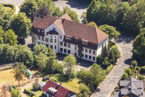 Aerial view, music school Volmetal, youth centre Meinerzhagen, Meinerzhagen, Märkischer Kreis, Sauerland, North Rhine-Westphalia, Germany, DE, Europe, aerial view, aerial photography, aerial photography, music school, overview, bird's-eye view, overview
