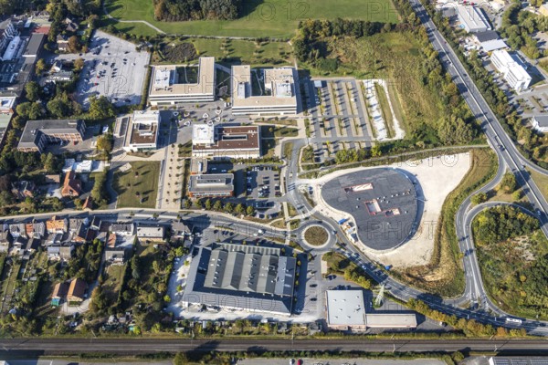 Aerial photograph, Campus Lippstadt, Hamm-Lippstadt University of Applied Sciences, Lippstadt, Soest district, North Rhine-Westphalia, Germany, education, educational institution, educational institute, DE, Dr.-Arnold-Hueck-Straße, Europe, research institute, Himmelreich, university, Soest-Buch district, Soest-Buch district, educational institute, aerial photograph, aerial photography, aerial photography, overview, bird's-eye view, bird's-eye view, overview