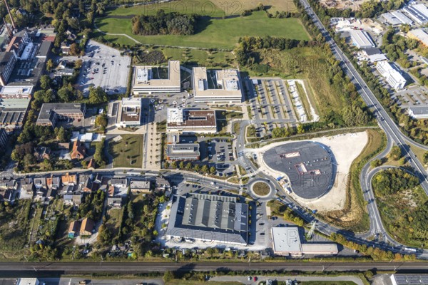 Aerial photograph, Campus Lippstadt, Hamm-Lippstadt University of Applied Sciences, Lippstadt, Soest district, North Rhine-Westphalia, Germany, education, educational institution, educational institute, DE, Dr.-Arnold-Hueck-Straße, Europe, research institute, Himmelreich, university, Soest-Buch district, Soest-Buch district, educational institute, aerial photograph, aerial photography, aerial photography, overview, bird's-eye view, bird's-eye view, overview