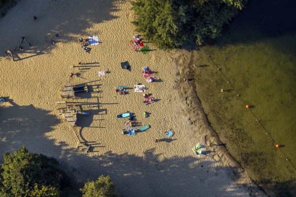 Aerial view, Alberssee, lido, bathers, Rebbeke, Lippstadt, Soest district, North Rhine-Westphalia, Germany, bathers, bathing lake, DE, Europe, leisure, leisure facility, leisure area, leisure pool, leisure activities, leisure enjoyment, Soest district book, Soest district book, aerial view, aerial photography, aerial photography, lake, lido, overview, bird's-eye view, overview
