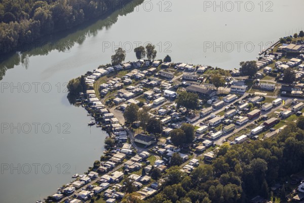 Aerial view, Camping Margaretensee, Lippstadt, Kreis Soest, North Rhine-Westphalia, Germany, camping, camping site, camping houses, camping mobile, camping site, DE, Europe, leisure, hobby, Kreis-Soest-Buch, KreisSoestBuch, aerial view, aerial photography, aerial photography, lake, overview, bird's-eye view, motorhome, caravan, birds-eyes view, overview