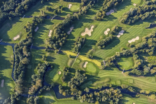Aerial view, golf course, GolfClub Lippstadt, Lippstadt, Kreis Soest, North Rhine-Westphalia, Germany, DE, Europe, golf, golf course, golf club, Kreis-Soest-Buch, KreisSoestBuch, aerial view, aerial photography, aerial photography, sports, overview, bird's-eye view, forest area, Wiesenhausweg, birds-eyes view, overview