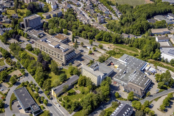 Aerial view, Klinikum Lüdenscheid - Märkische Kliniken GmbH, Lüdenscheid, Märkischer Kreis, Sauerland, North Rhine-Westphalia, Germany, DE, Europe, healthcare, hospital, clinic, clinic centre, hospital, aerial view, aerial photography, aerial photography, medical facility, medical assistance, emergency service, overview, bird's-eye view, overview, medical care