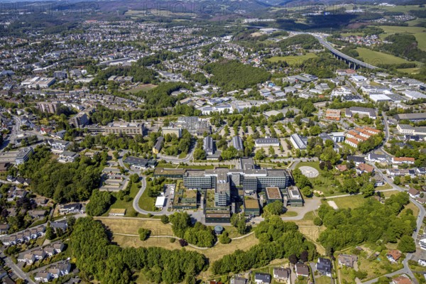 Aerial view, Klinikum Lüdenscheid - Märkische Kliniken GmbH, Lüdenscheid, Märkischer Kreis, Sauerland, North Rhine-Westphalia, Germany, DE, Europe, healthcare, hospital, helipad, clinic, hospital, aerial photography, aerial photography, medical facility, medical assistance, emergency service, overview, bird's-eye view, overview, medical care