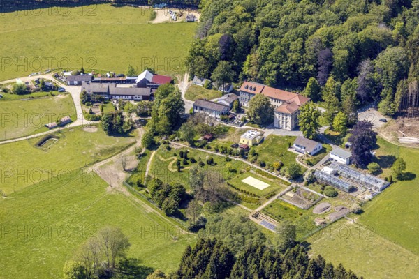 Aerial view, Fachklinik Spielwigge GmbH, Lüdenscheid, Märkischer Kreis, Sauerland, North Rhine-Westphalia, Germany, DE, Europe, health care, clinic, hospital, aerial view, aerial photography, aerial photography, medical facility, medical aid, rehabilitation clinic, addictive diseases, overview, bird's eye view, forest area, birds-eyes view, overview, medical care