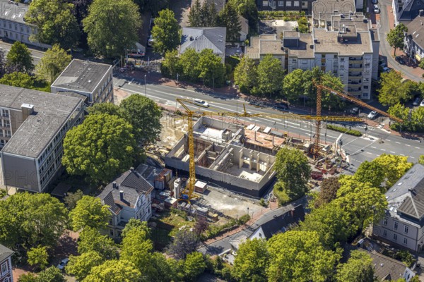 Aerial view, construction site of the new music school Lüdenscheid, Lüdenscheid, Märkischer Kreis, Sauerland, North Rhine-Westphalia, Germany, education, educational institution, DE, Europe, grammar school, teaching institute, aerial view, aerial photography, aerial photography, music school, school, Staberger Straße, overview, bird's-eye view, bird's-eye view, overview