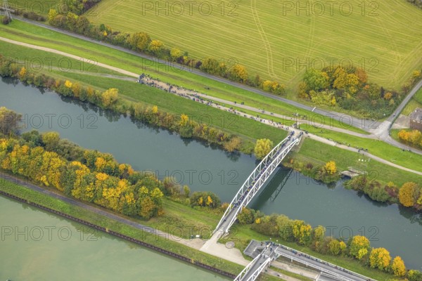 Aerial photo, thousands of spectators watched with great interest as the Gersteinwerk chimney was blown up half an hour late. The 282 metre high RWE chimney fell exactly into the prepared gravel bed. City limits of Werne, Hamm North Rhine-Westphalia, Germany