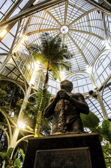 Escultura no interior da estufa do Jardim Botânico de Curitiba. Curitiba, Paraná, Brasil. / Sculpture in the interior of the greenhouse of Botanic Garden. Curitiba, Parana, Brazil