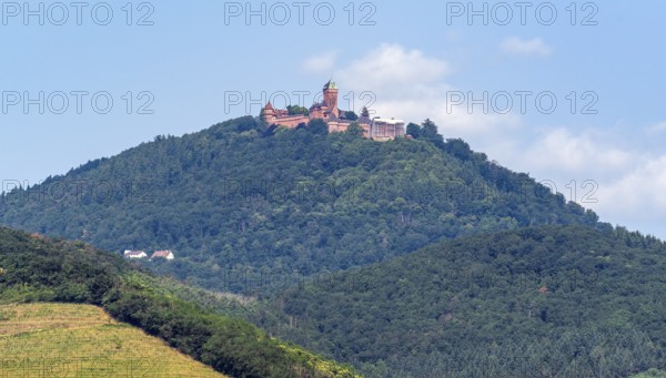 Distant view of the Haut-Koenigsbourg in the Vosges mountains in the Alsace region of France