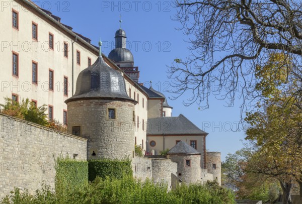 Idyllic scenery around the Marienberg Fortress near Wuerzburg in Franconia, a bavarian area in Germany
