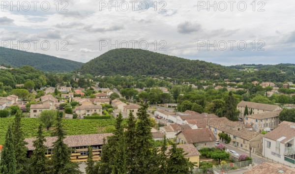 Aerial scenery around Vaison-la-Romaine, a town in the Vaucluse department in the Provence region in southeastern France