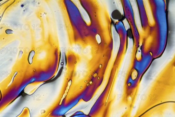 Microscopic shot showing Ammonium sulfate crystals illuminated with polarized light
