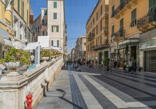 Shopping street in Sanremo, a city and comune on the mediterranean coast of Liguria in northwestern Italy