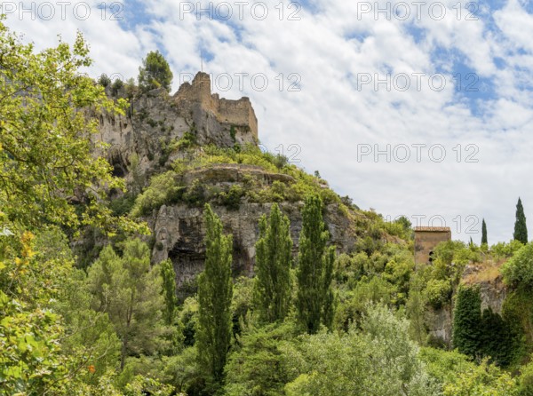 Scenery around a castle ruin at Fontaine-de-Vaucluse, a commune near a same named spring in the southeastern French department of Vaucluse