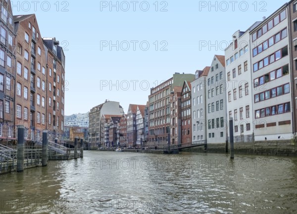 Scenery around a canal named Nikolaifleet in Hamburg, Germany