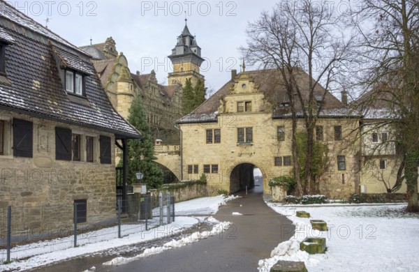 Scenery around Neuenstein Castle in Hohenlohe at winter time