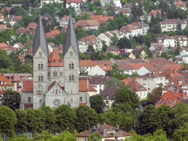 Aerial view of Wuerzburg (Bavaria, Germany) including the Adalbero Church