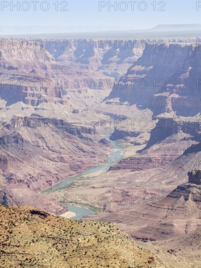 Sunny aerial view including the Colorado River at the Grand Canyon National Park in Arizona, USA