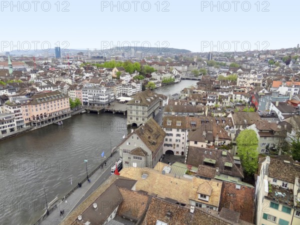 High angle view of Zurich, the largest city in Switzerland