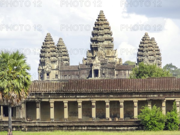 Part of a temple complex named Angkor Wat in Cambodia
