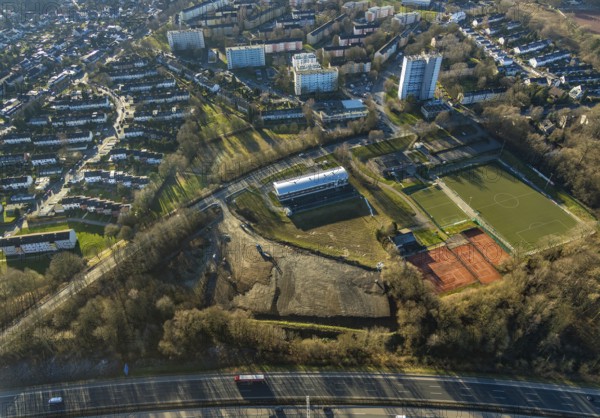 Aerial view, district sports centre Emst, BAustelle, Emst, Hagen, Ruhr area, North Rhine-Westphalia, Germany