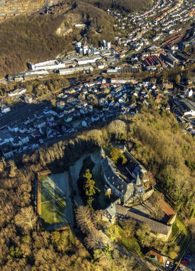 Aerial view, Hohenlimburg Castle, view of Hohenlimburg, Hagen, Ruhr area, North Rhine-Westphalia, Germany
