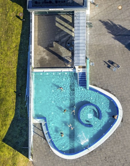 Aerial view, Westfalenbad, outdoor pool, Stadionstraße, Altenhagen, Hagen, Ruhr area, North Rhine-Westphalia, Germany, bathing establishment, bathing resort, DE, Europe, outdoor pool, open-air pool, leisure, leisure pool, leisure activities, aerial view, aerial photography, aerial photography, swimming pool, swimming pool, overview, bird's-eye view, overview