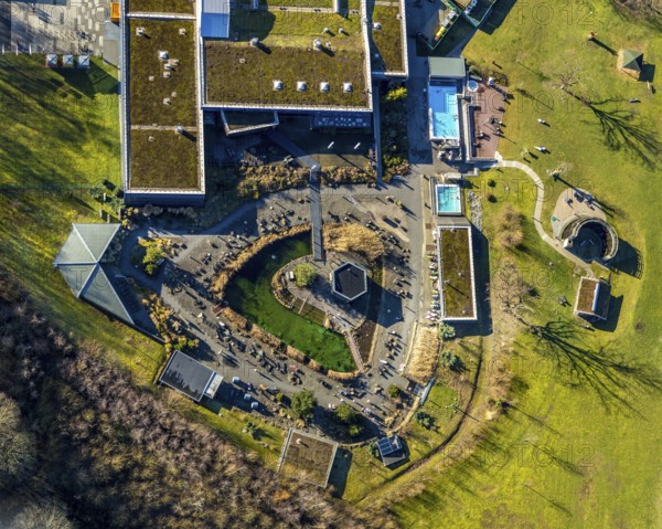 Aerial view, Westfalenbad, Stadionstraße, Altenhagen, Hagen, Ruhr area, North Rhine-Westphalia, Germany, bathing establishment, bathing resort, DE, Europe, outdoor pool, open-air pool, leisure, leisure pool, leisure activities, aerial view, aerial photography, aerial photography, swimming pool, swimming pool, overview, bird's-eye view, overview