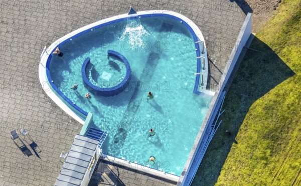Aerial view, Westfalenbad, outdoor pool, Stadionstraße, Altenhagen, Hagen, Ruhr area, North Rhine-Westphalia, Germany, bathing establishment, bathing resort, DE, Europe, outdoor pool, open-air pool, leisure, leisure pool, leisure activities, aerial view, aerial photography, aerial photography, swimming pool, swimming pool, overview, bird's-eye view, overview