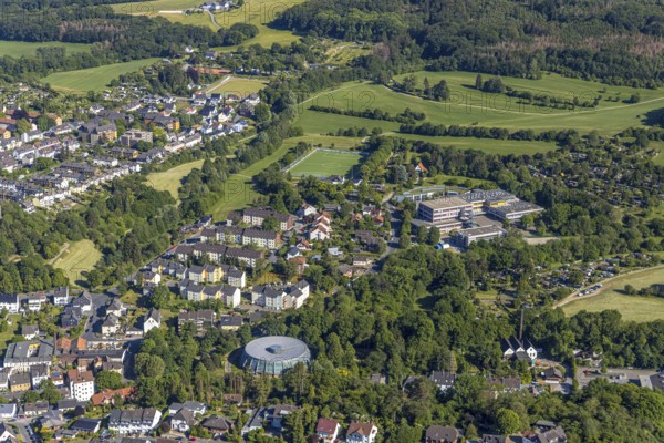 Aerial view, local view Eilpe, comprehensive school Eilpe Hagen, Otto-Densch-Halle, Hagen, Ruhr area, North Rhine-Westphalia, Germany, education, educational institution, DE, Europe, comprehensive school, educational institute, aerial view, aerial photography, aerial photography, school, sports, sports facilities, sports facility, overview, bird's eye view, birds-eyes view, overview