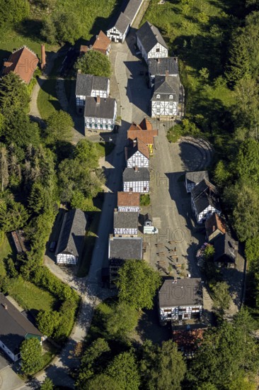 Aerial view, open-air museum Hagen, LWL, Hagen, Ruhr area, North Rhine-Westphalia, Germany, DE, Europe, half-timbered houses, culture, art, LWL open-air museum, aerial view, aerial photography, aerial photography, museum, overview, bird's-eye view, overview